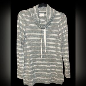 Olive & Oak Gray and White Striped Turtleneck Sweater